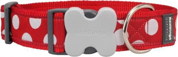 RedDingo Obojok White Spots on Red - 15mm/24 až 36cm