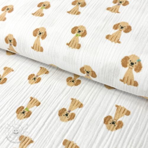 Dvojitá gázovina/mušelín Dogs white digital print