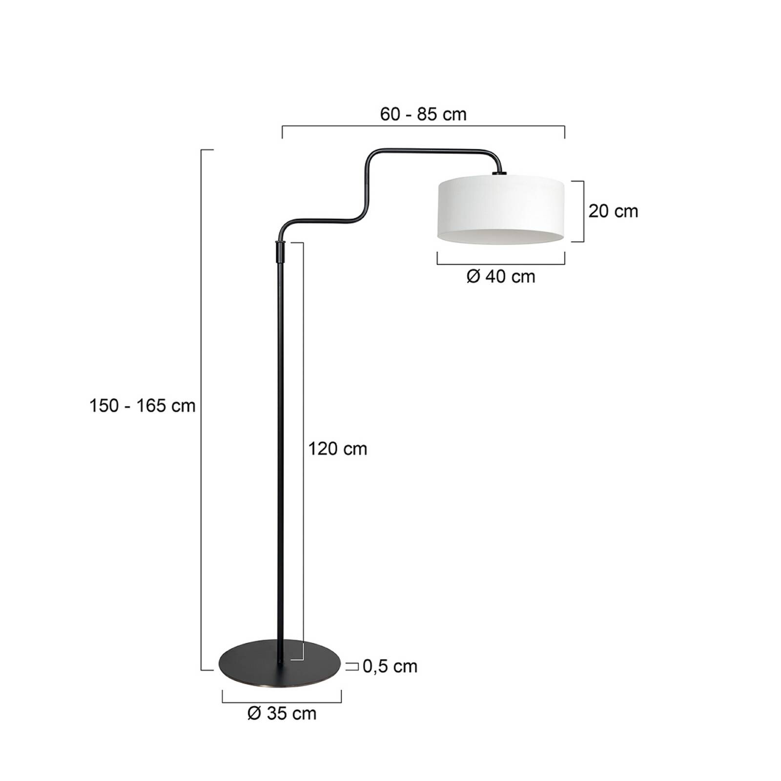 Stojacia lampa Bloeba, čierna/biela, výška 165 cm, ľan
