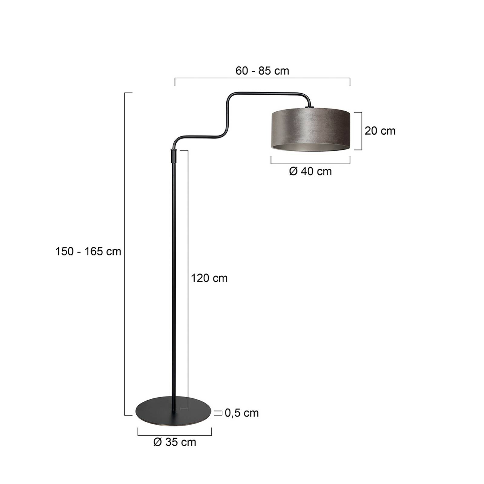 Stojacia lampa Bloeba, čierna/strieborná, výška 165 cm, velúr
