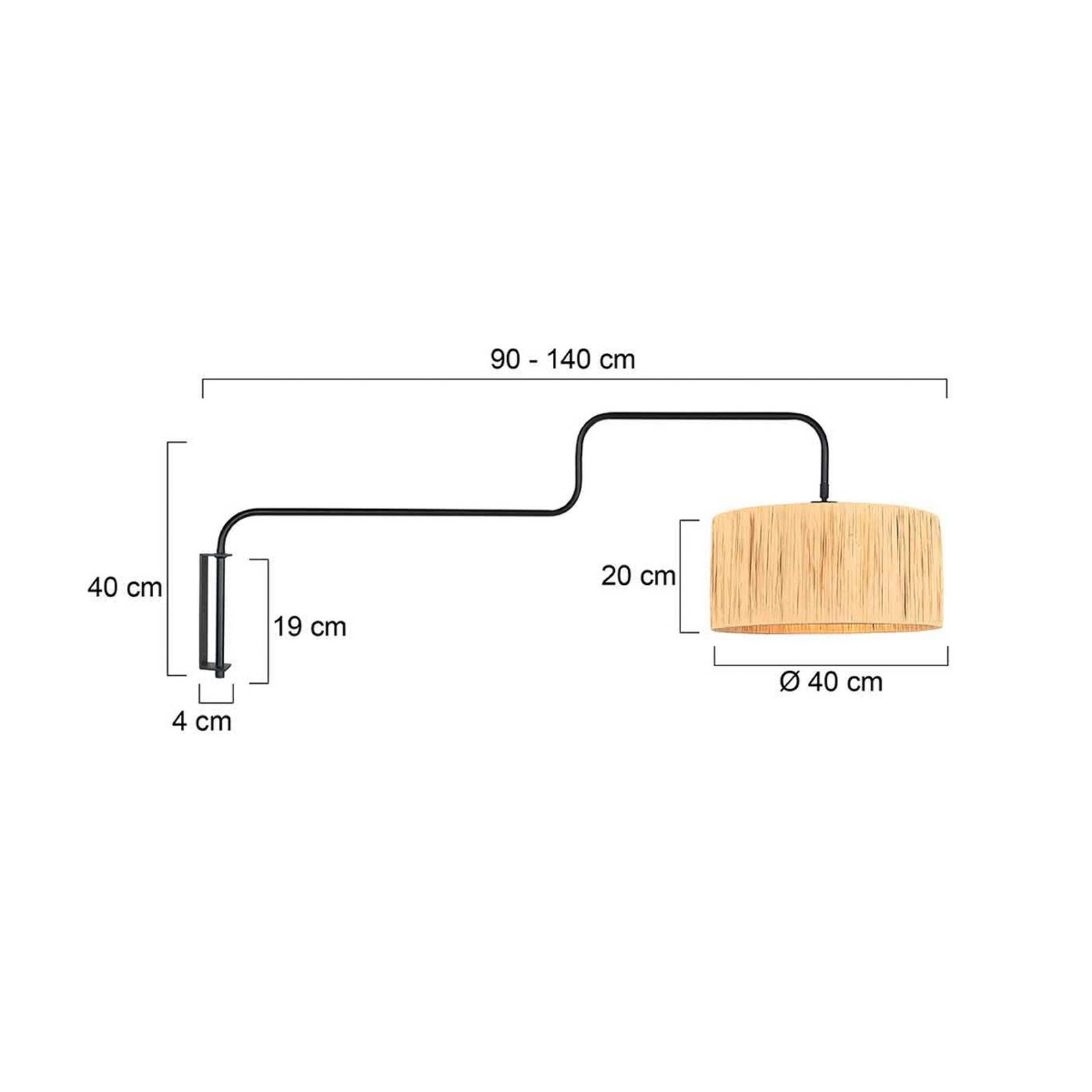 Nástenné svetlo Bloeba, čierna/hnedá, výška 140 cm, morská tráva