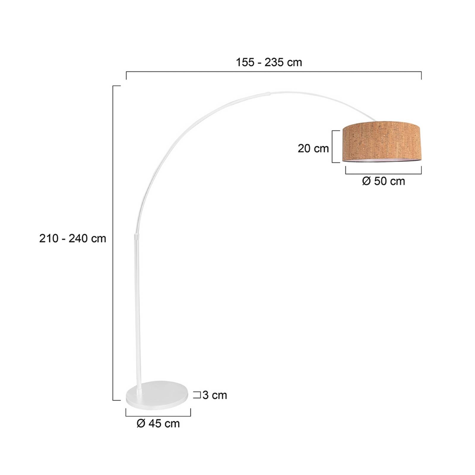 Oblúková stojacia lampa Sparkled Light, biela/hnedá, výška 240 cm, korok