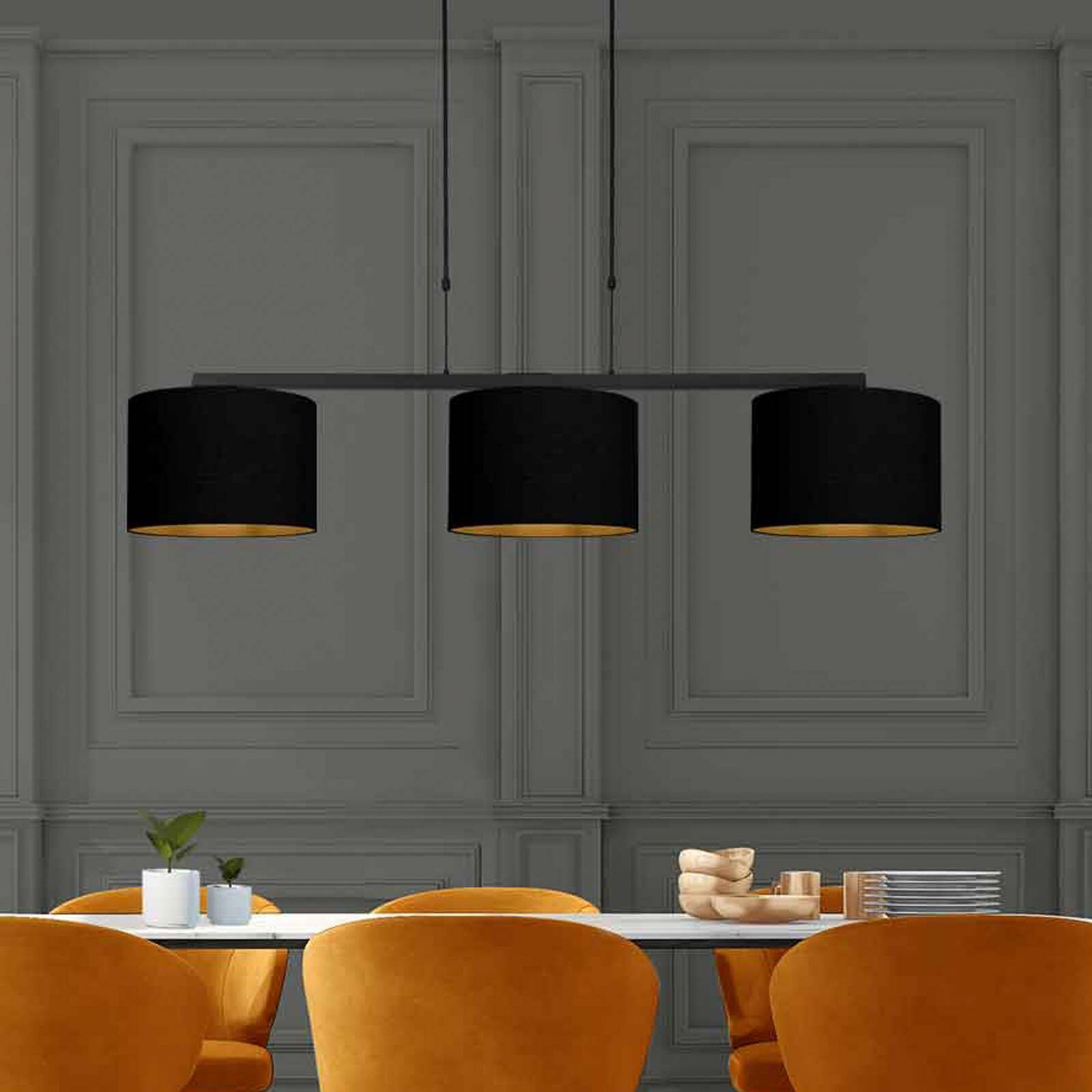 Závesné svietidlo Stang, čierna/čierno-zlatá, dĺžka 140 cm, 3-pl.