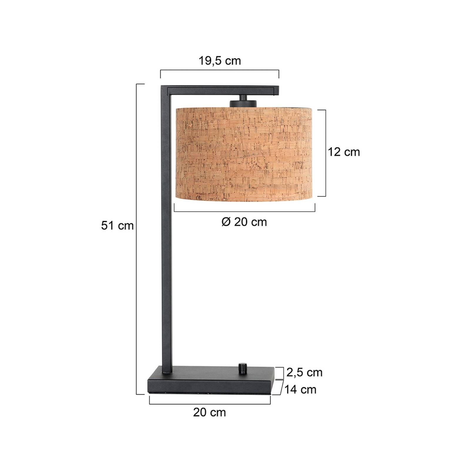 Stolová lampa Stang, čierna/hnedá, výška 51 cm, korok