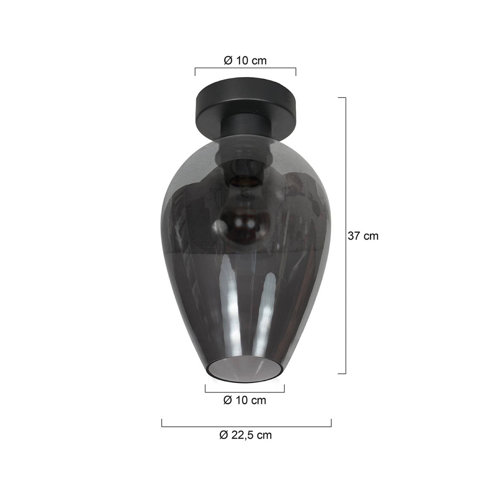 Stropné svietidlo Bloeba, čierna/dymovo sivá, Ø 22 cm, sklenená kvapka