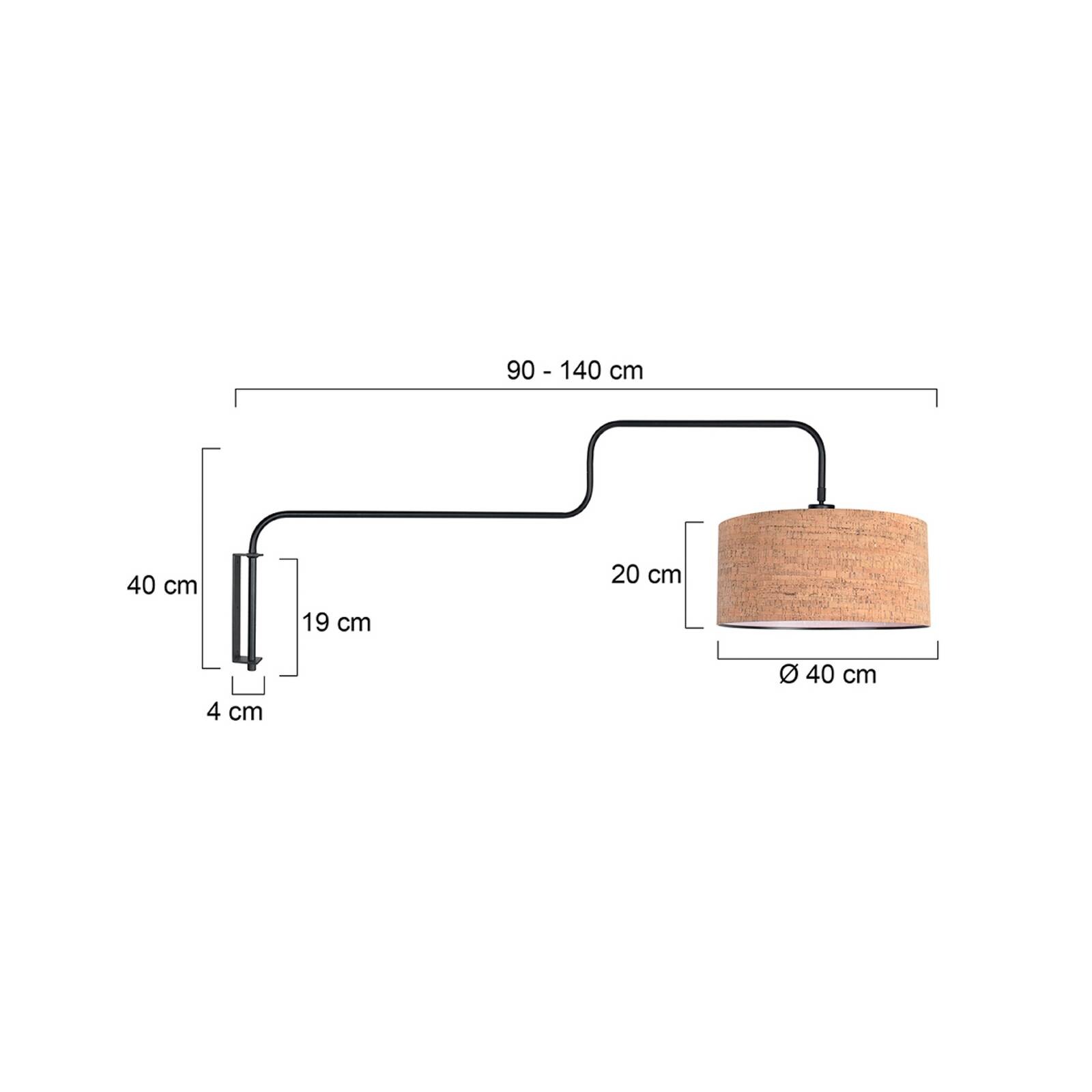 Nástenné svetlo Bloeba, čierna/hnedá, výška 140 cm, korok