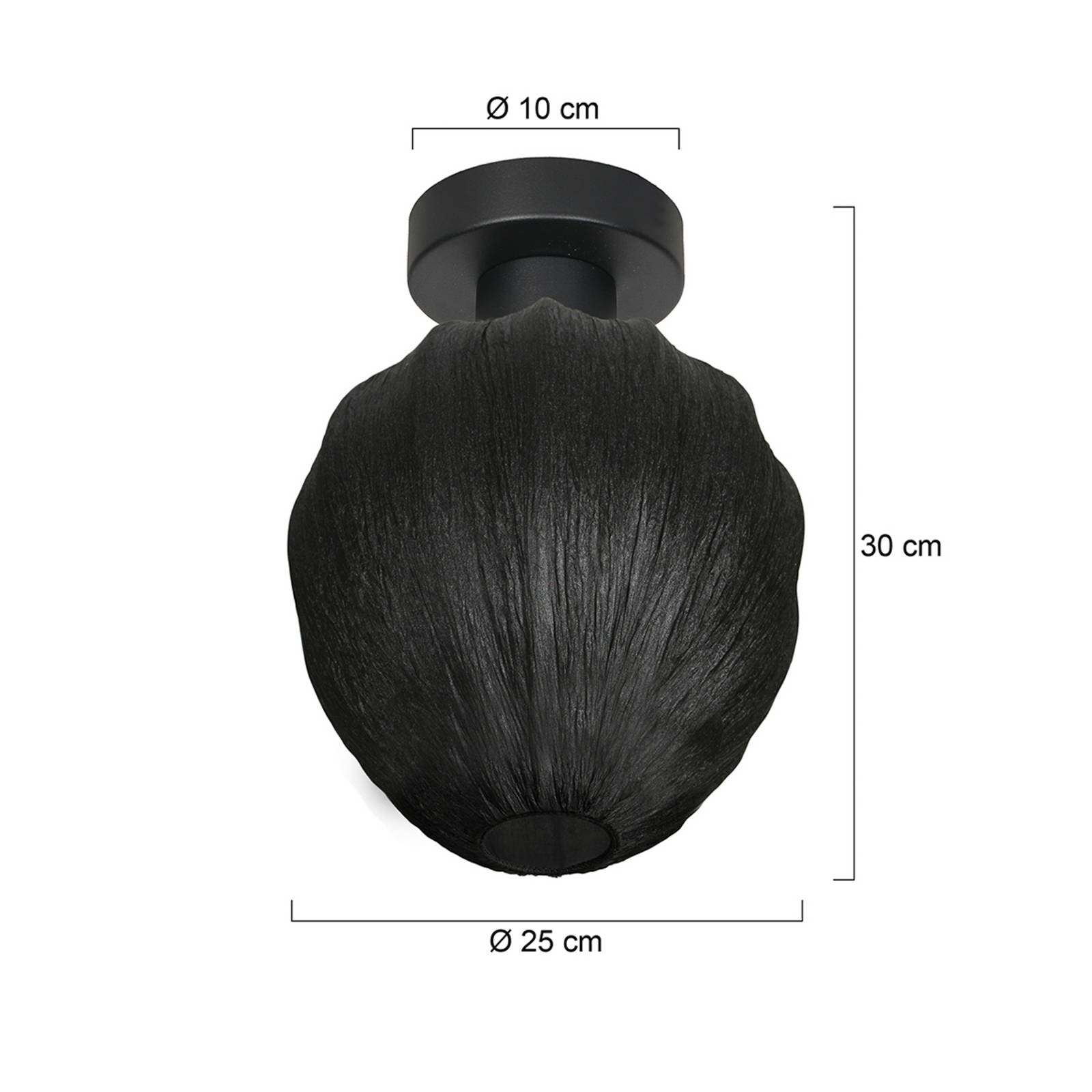 Stropné svietidlo Bloeba, čierna, Ø 25 cm, ľan/kov