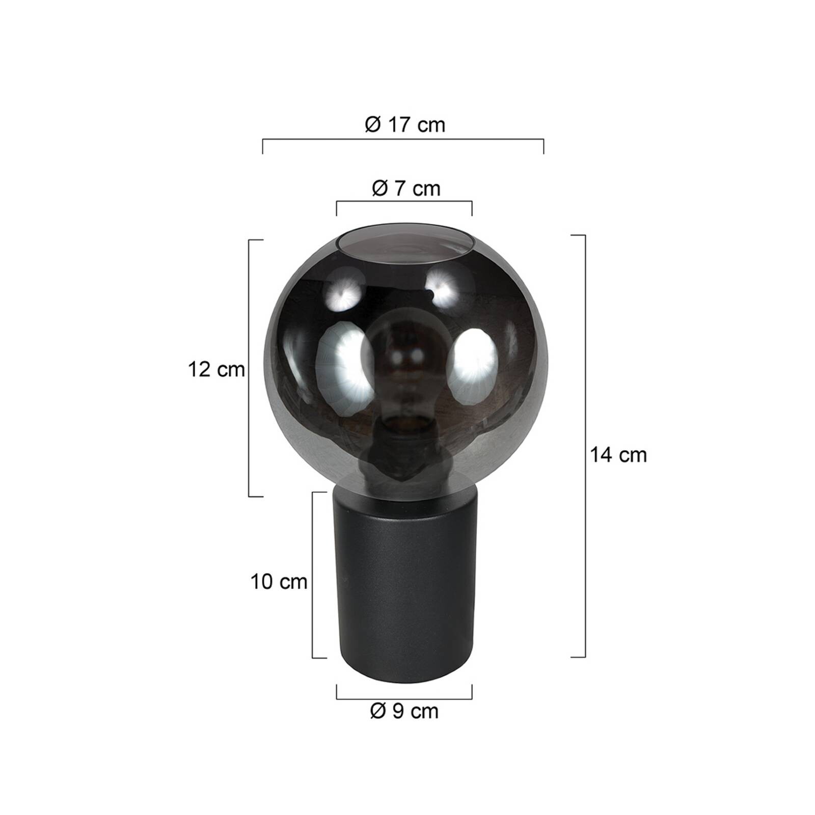 Stolová lampa Bloeba, čierna/dymovo sivá, Ø 17 cm, sklenená guľa