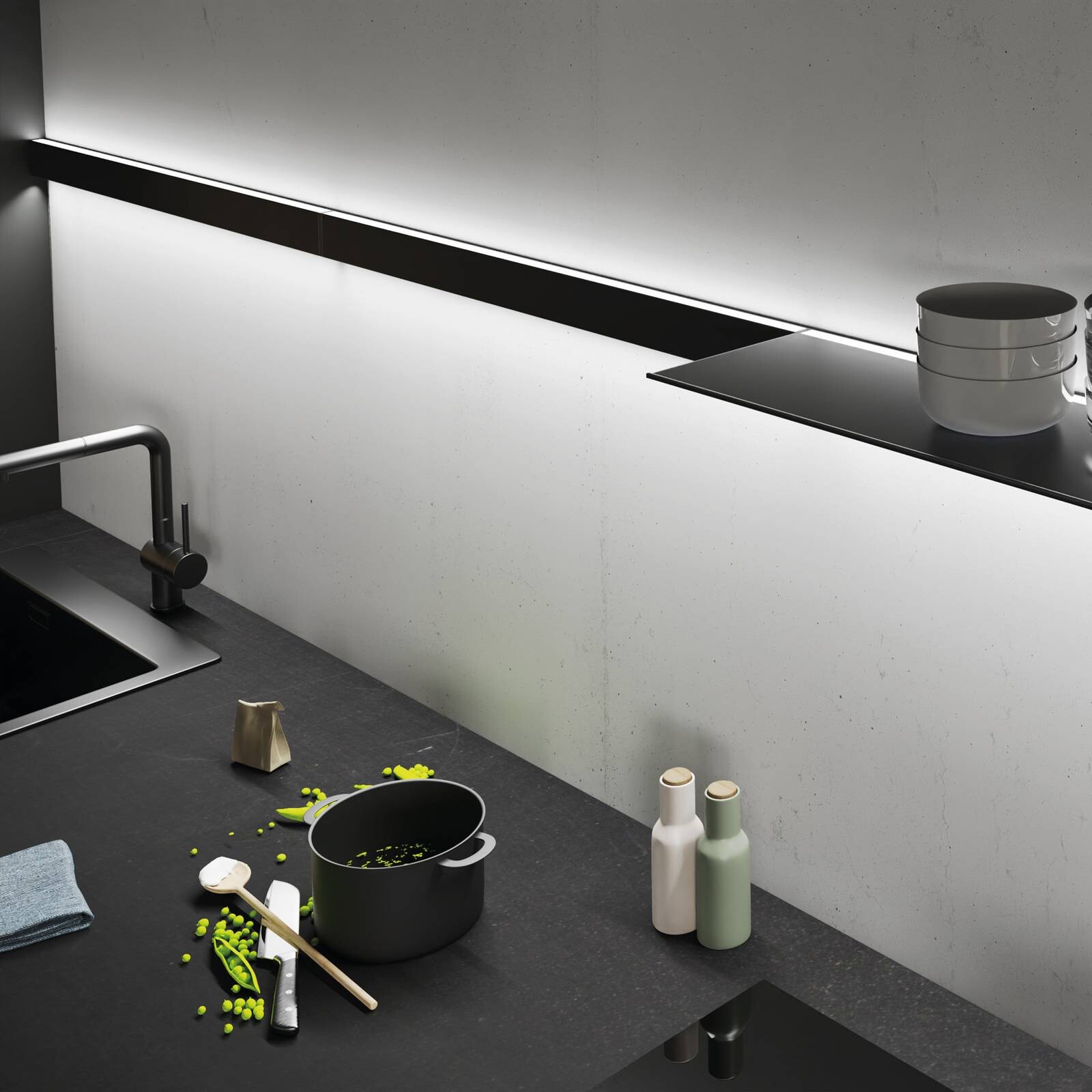 LED nástenné svetlo INTERO-LINE, čierne, 60 cm, 24 V, CCT