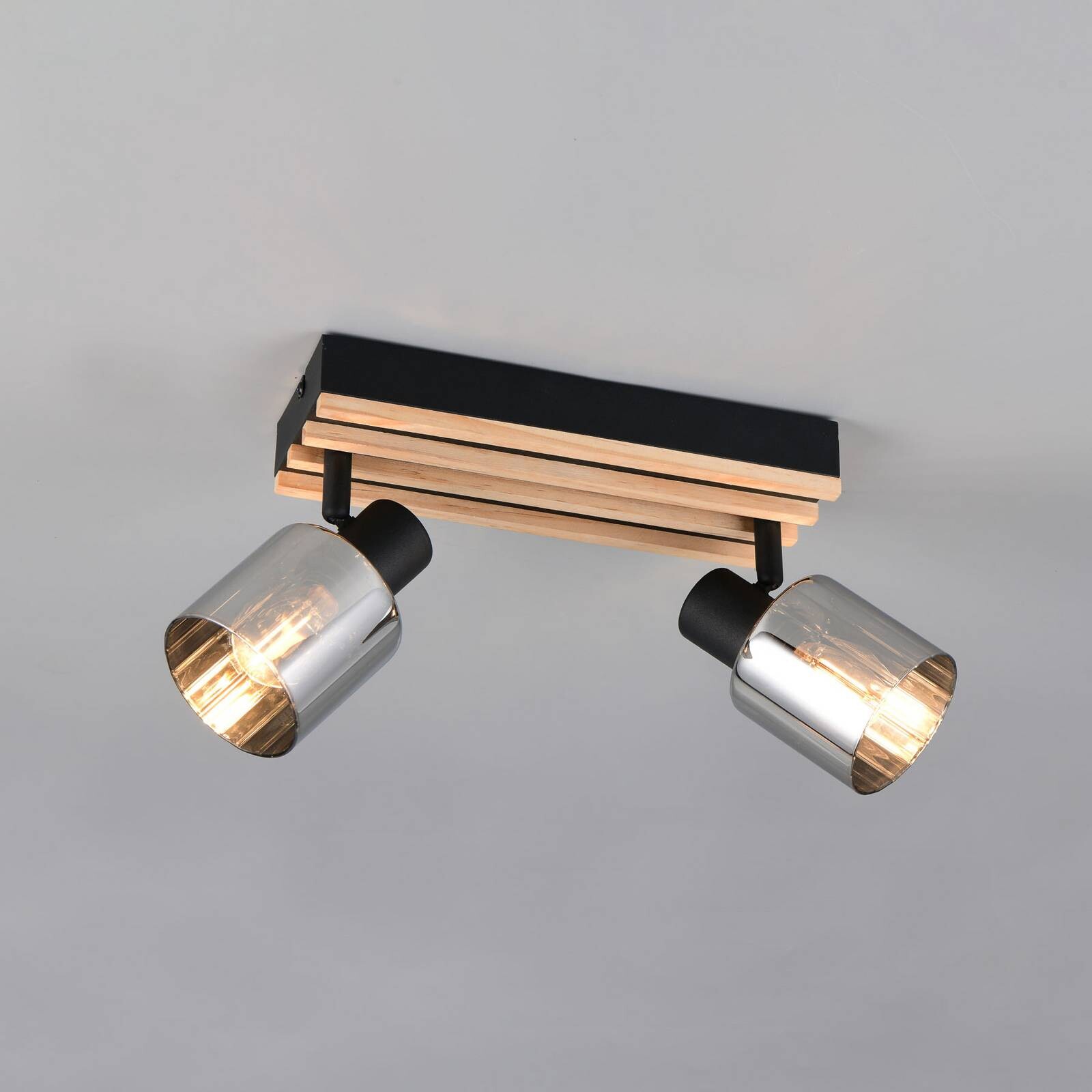 Bodové svetlo Travia, dĺžka 39 cm, 2-pl. (dvojitá plamenná), čierne/dymovo šedé