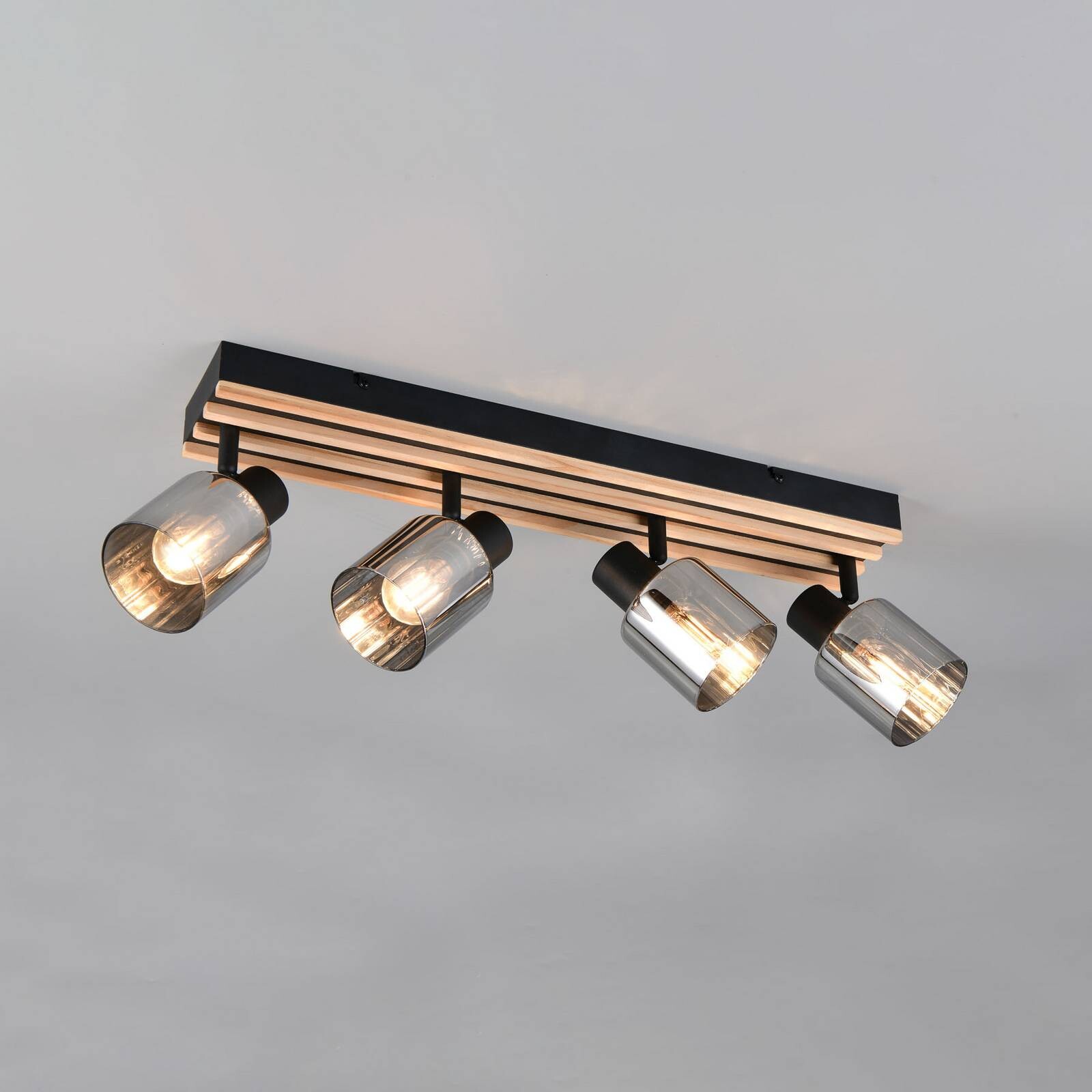 Bodové svetlo Travia, dĺžka 65 cm, 4-pl., čierne/dymovo šedé