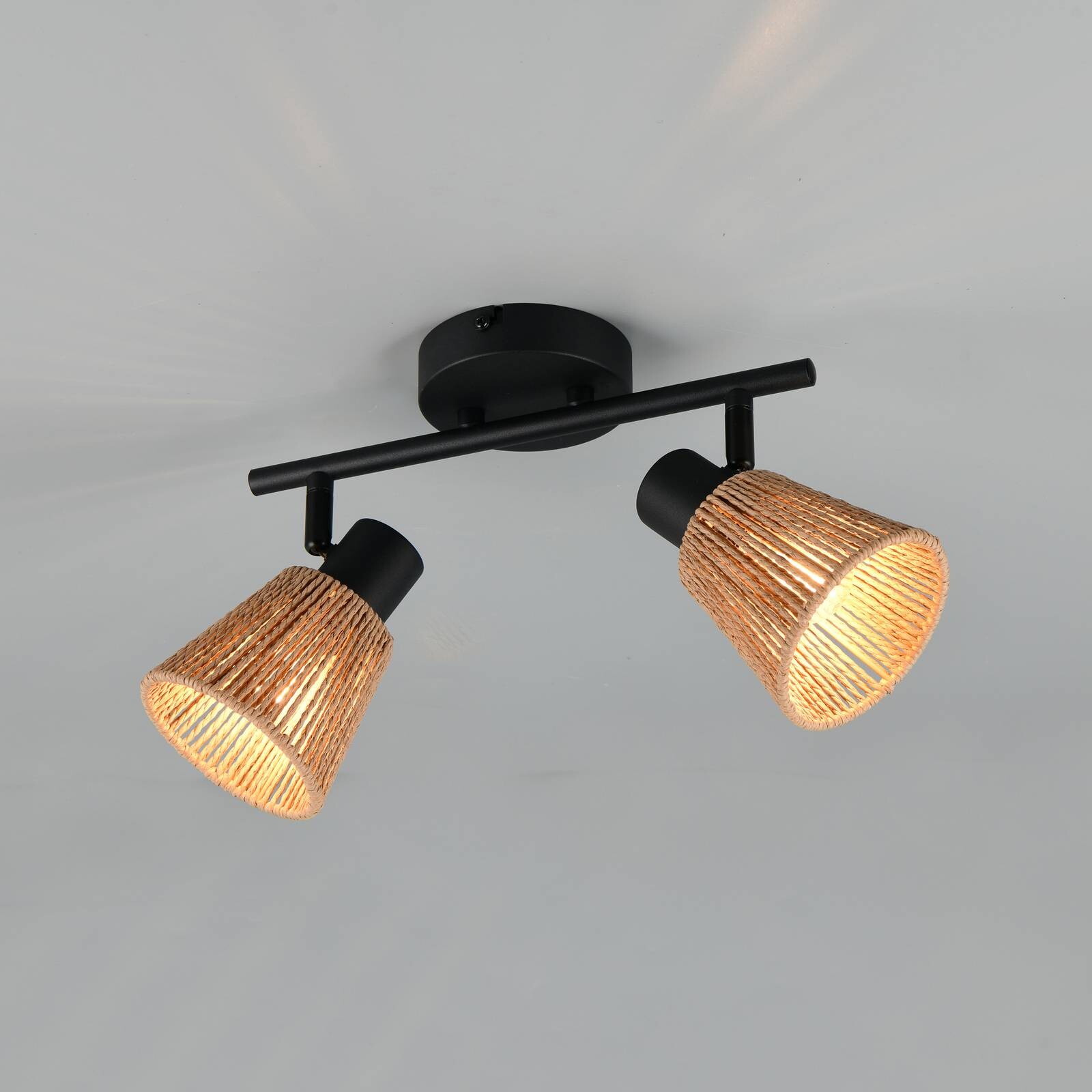 Stropné svietidlo Natrel, čierne/hnedé, dĺžka 41 cm, 2-pl. kovové