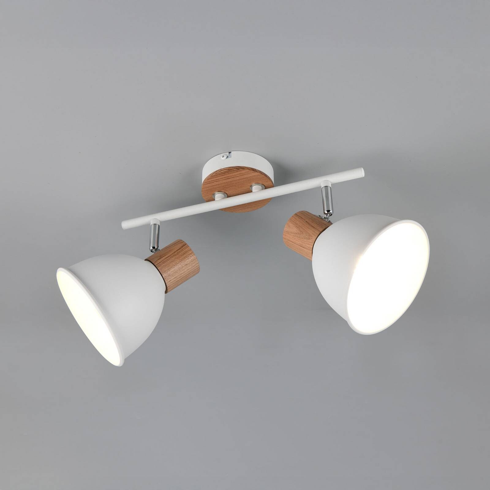 Stropné svietidlo Delume, biele, dĺžka 49 cm, 2-pl., kov/drevo