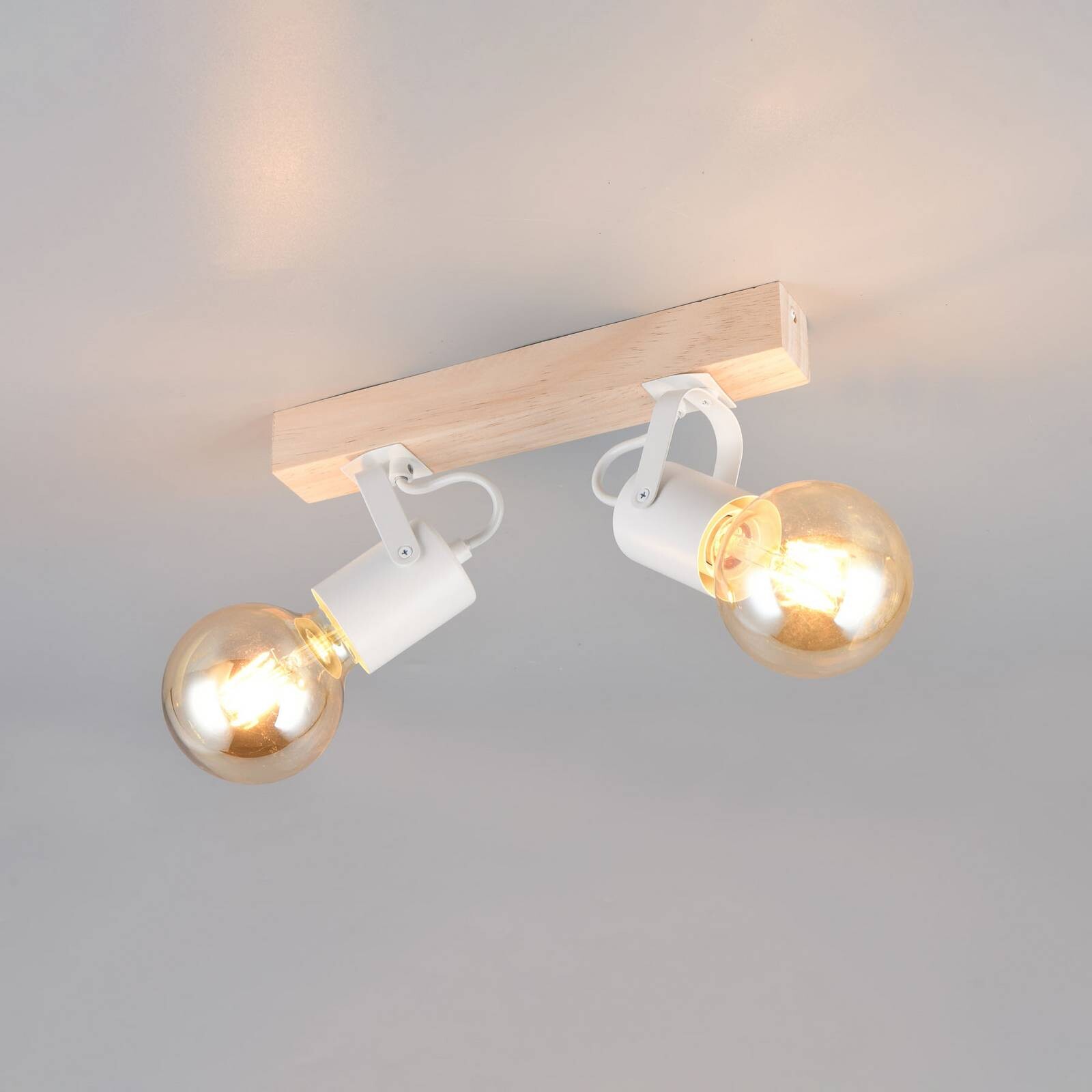 Stropné svietidlo Lynar, biele, drevo, kov, dĺžka 31 cm, 2-pl.