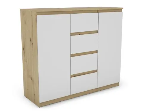 Široká komoda so 4 zásuvkami Carlos, dub artisan/biela, 120 cm%
