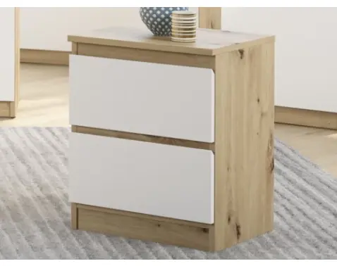 Skrinka/nočný stolík Carlos 40 cm, dub artisan/biela, 2 zásuvky%