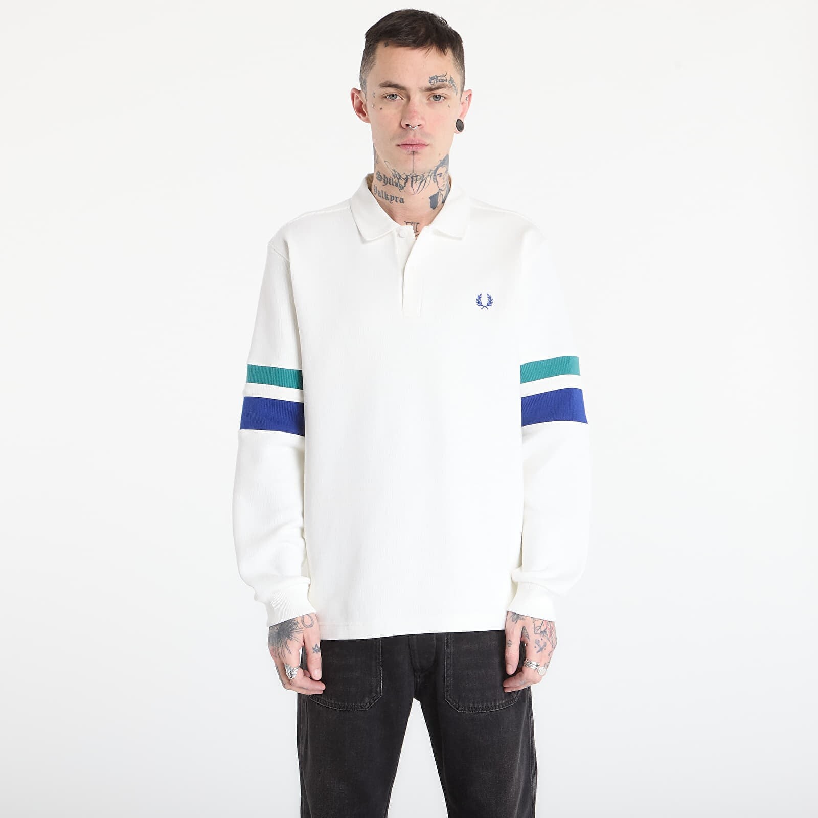 Mikina FRED PERRY Tipped Sleeve Collared Sweat Snow White M
