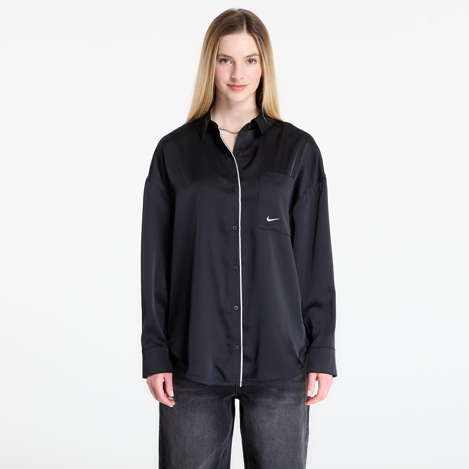 Košeľa Nike Sportswear Women's Oversized Satin Long-Sleeve Top Black/ Sail XS