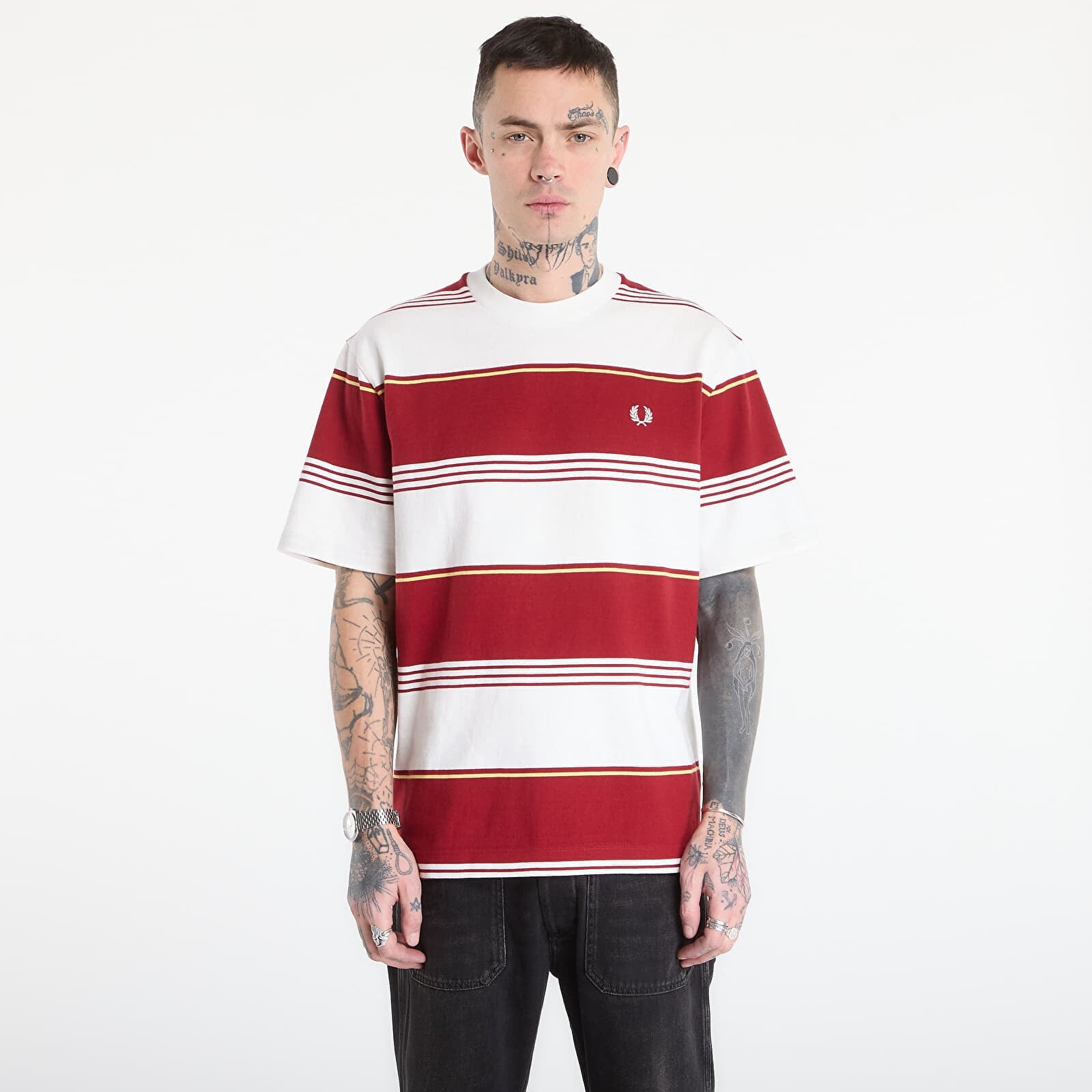 Tričko FRED PERRY Heavyweight Striped T-Shirt Snow White S