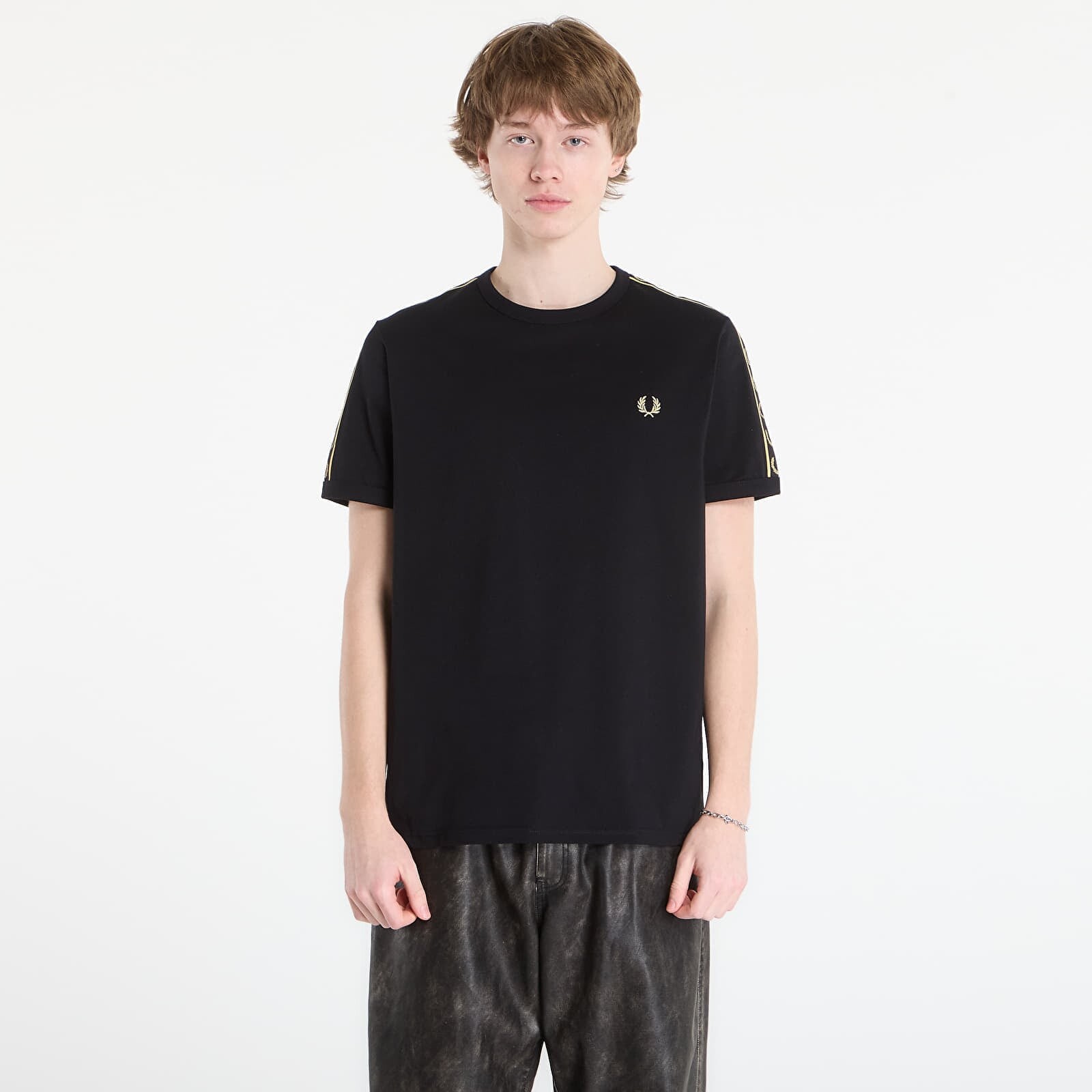 Tričko FRED PERRY Contrast Tape Ringer T-Shirt Black/ Champagne XXL