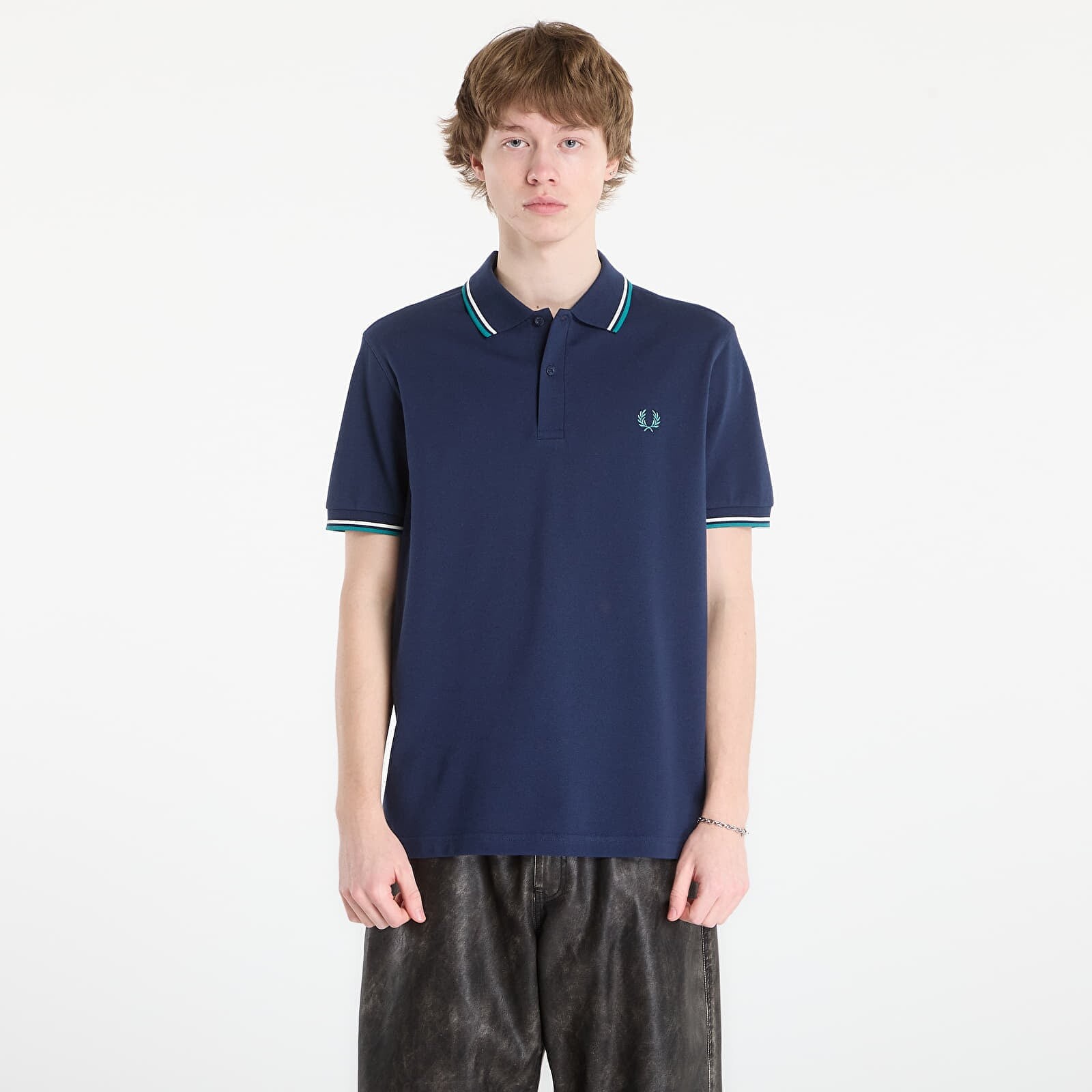 Tričko FRED PERRY Twin Tipped Fred Perry Shirt Tnsbl/ Snow White/ Dpmt XL