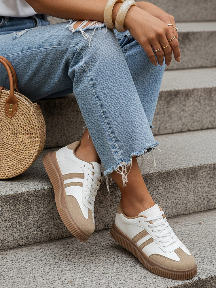 Dámske nízke tenisky v béžovo-bielej farbe