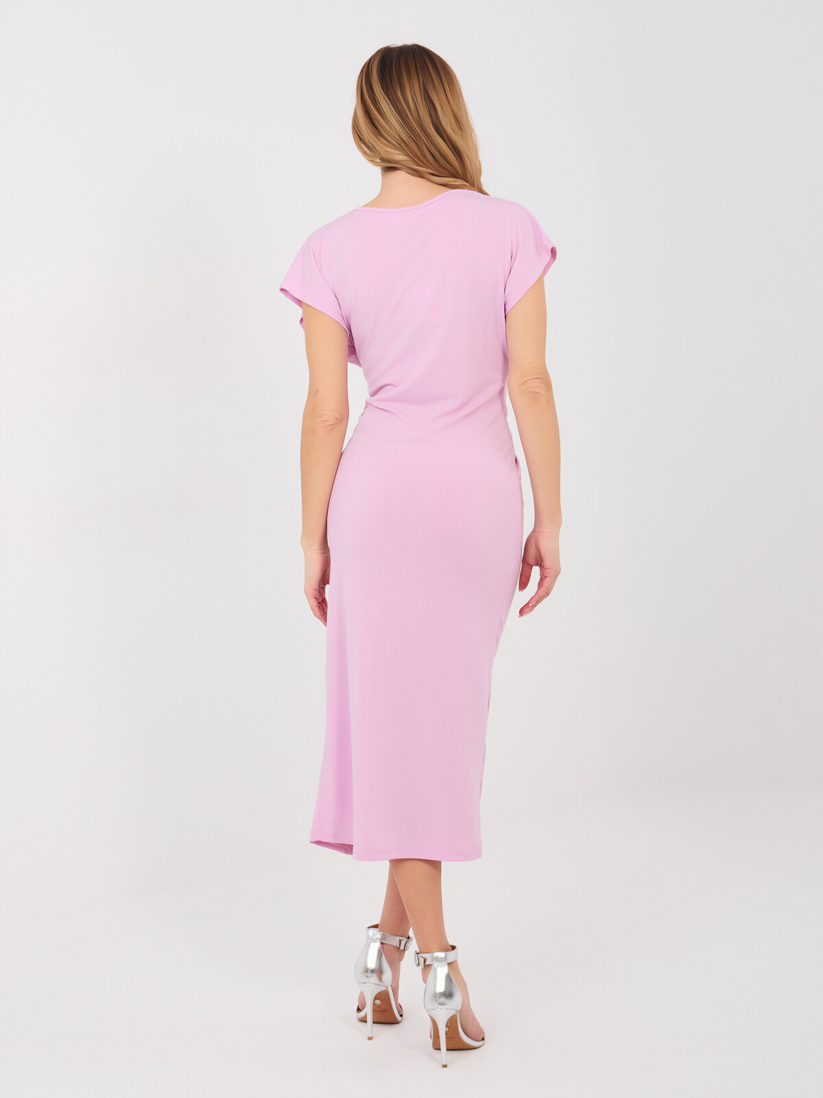 Svetlofialové midi šaty s uzlom