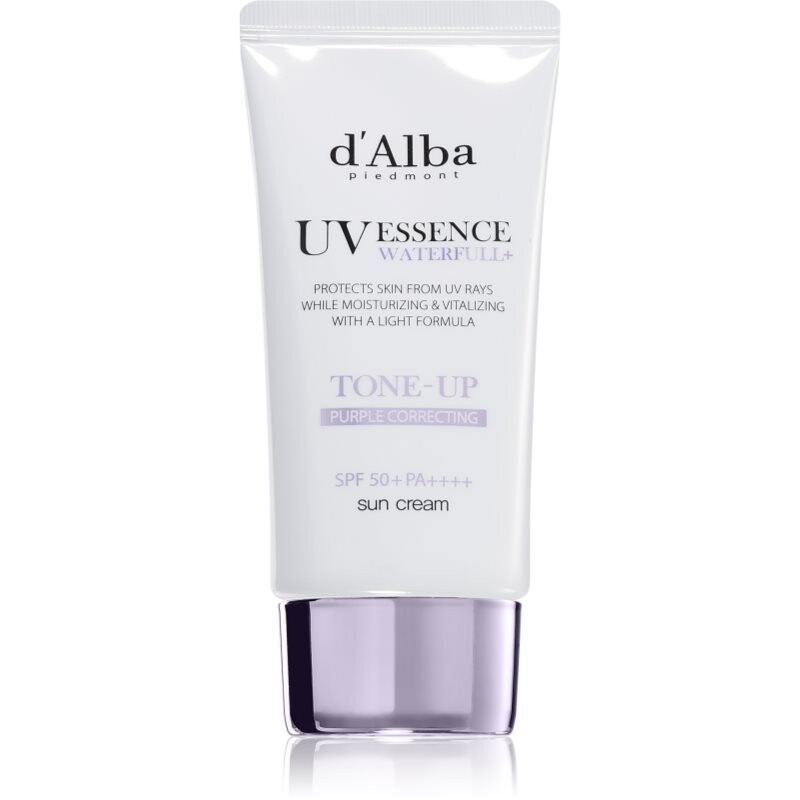 d'Alba Waterfull Purple Correcting Tone-Up Sun Cream tónovací opaľovací krém pre rozjasnenie a hydratáciu SPF 50+ 50 ml