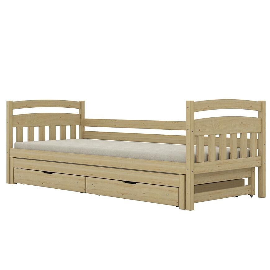 Posteľ Tosia s prístelkou + zásuvky 80x160 prírodná, nelakovaná