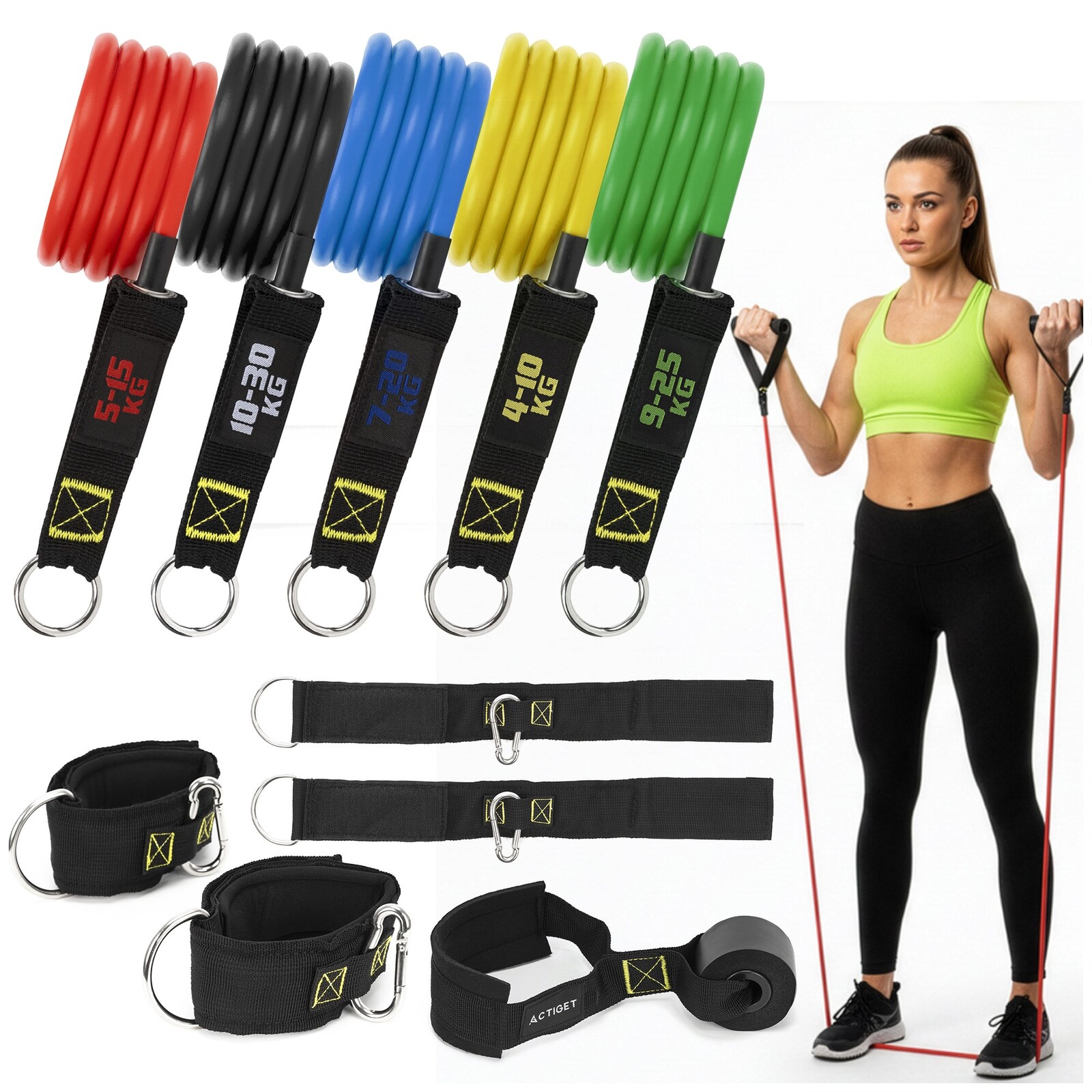 Fitness odporové gumy na cvičenie - sada 5 ks - farebné