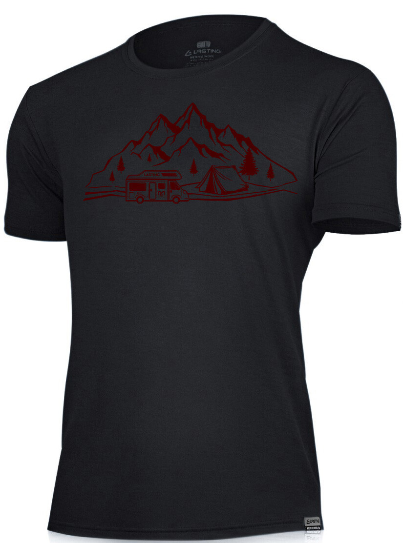 Lasting pánske merino tričko s tlačou ALBI čierne Veľkosť: L 8596445232721