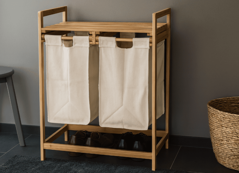 Regál bambusový s košmi na bielizeň 73x64x33 cm