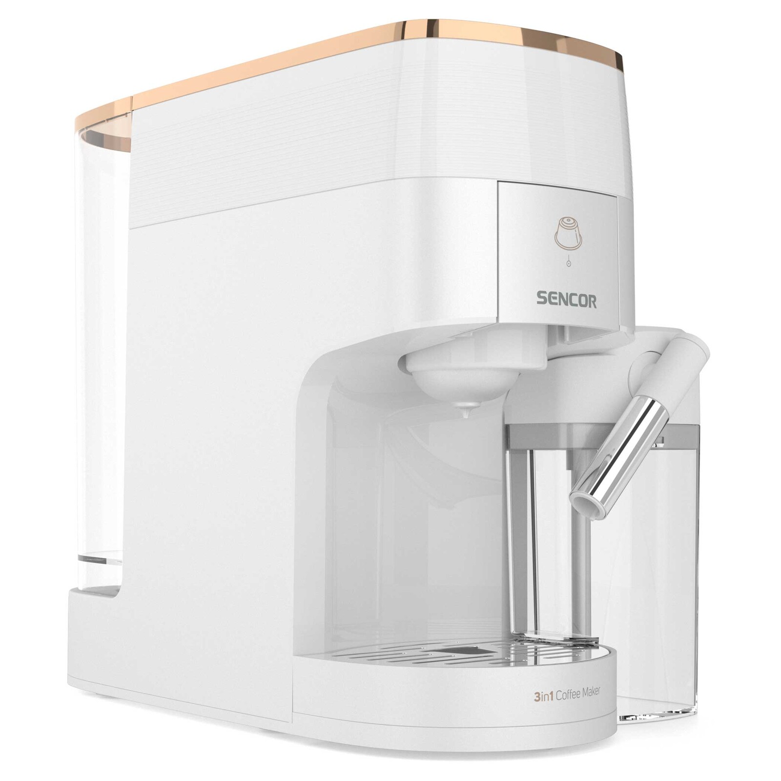 Sencor SCC 3001WH Multikapsulový 3v1 Espresso kávovar Marco Polo Kávovar 3v1 farebný LED panel s dotykovým ovládaním, tenké a kompaktné rozmery, .