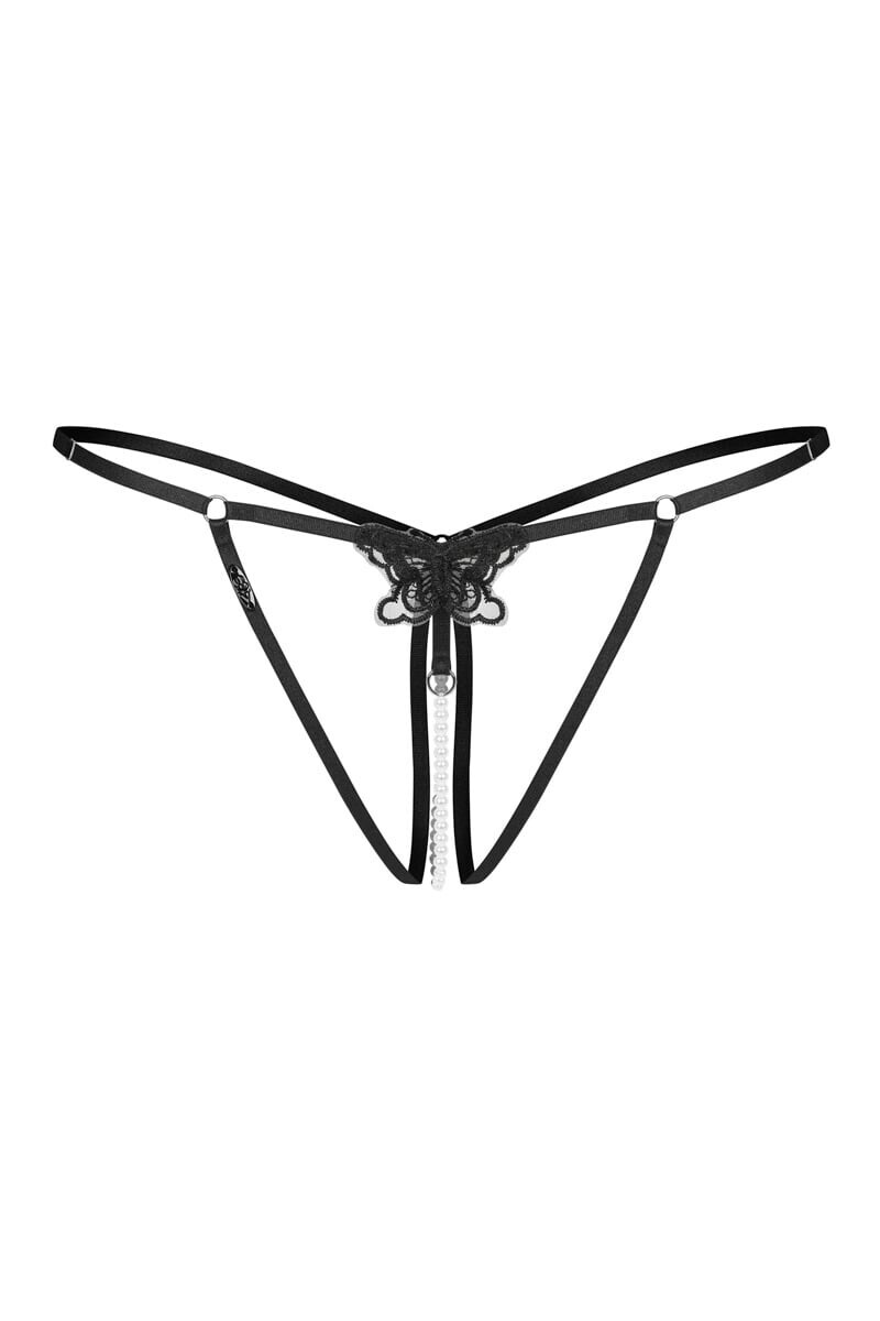 Čierne crotchless tangá s perličkami Selisme