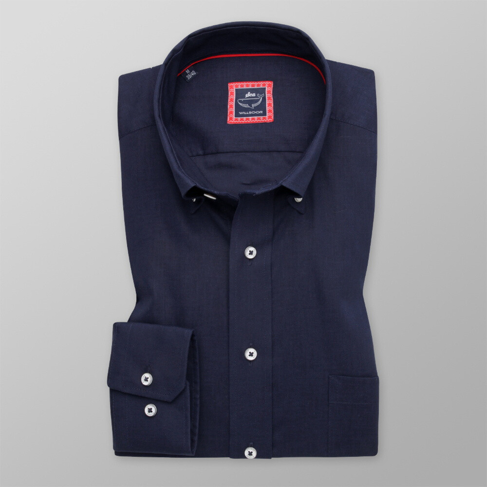 Pánska košeľa Slim Fit tmavo modrá s hladkým vzorom 12064