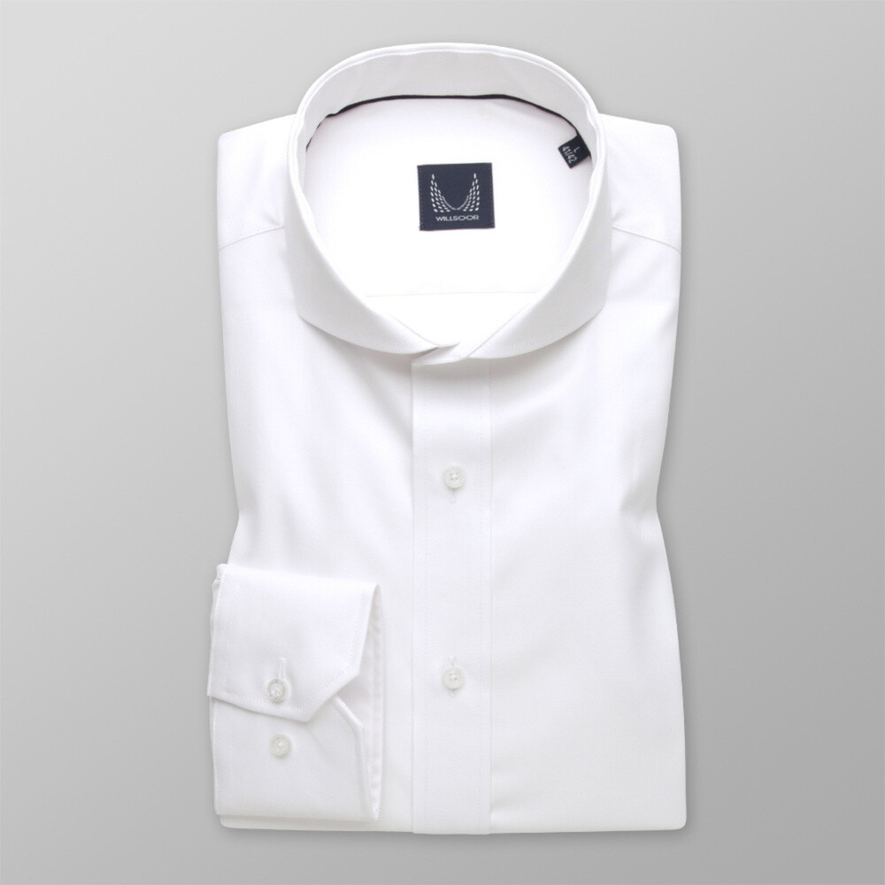 Elegantná pánska biela slim fit košeľa s hladkým vzorom 13191