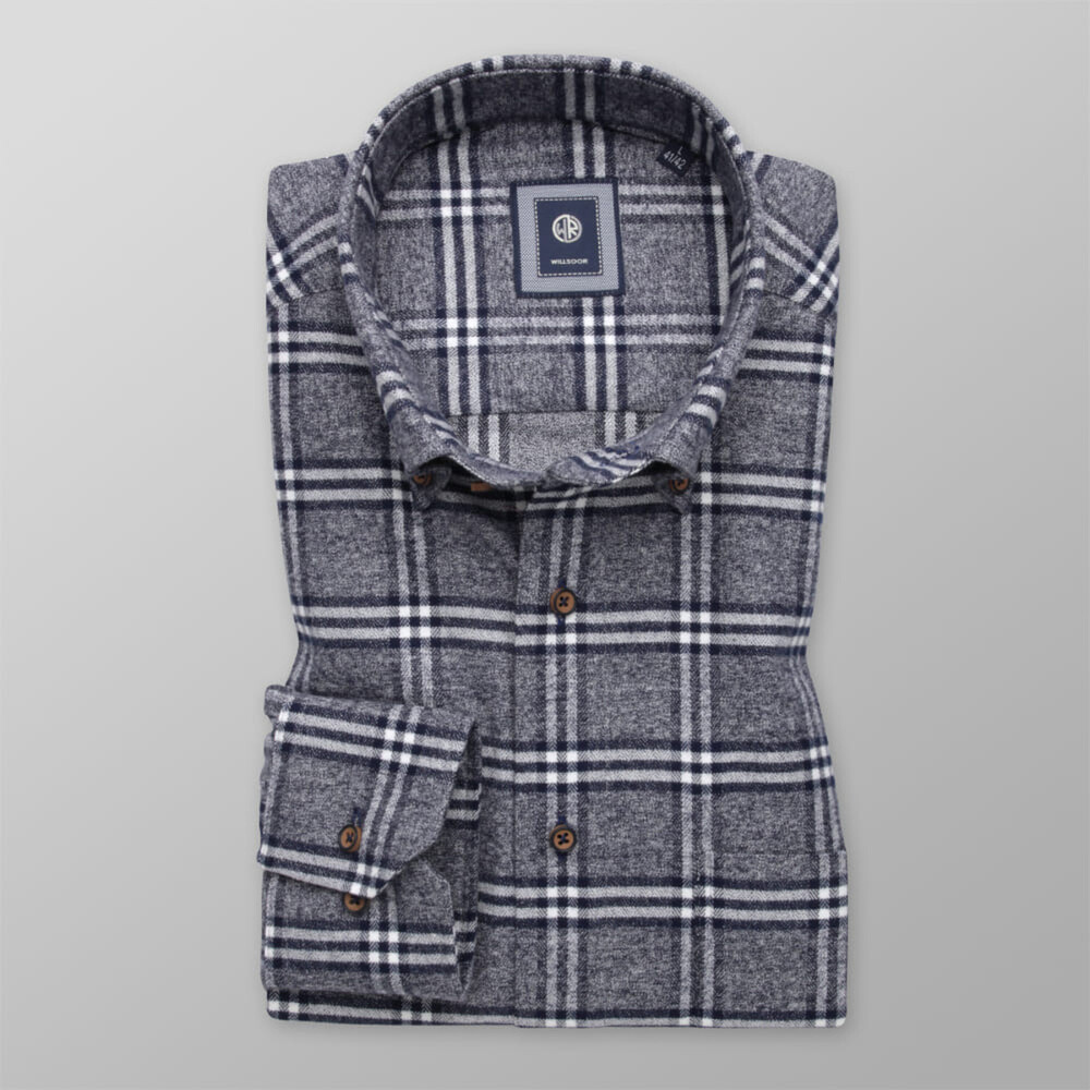 Klasická pánska flanelová košeľa sivej farby s károvaným vzorom 13377
