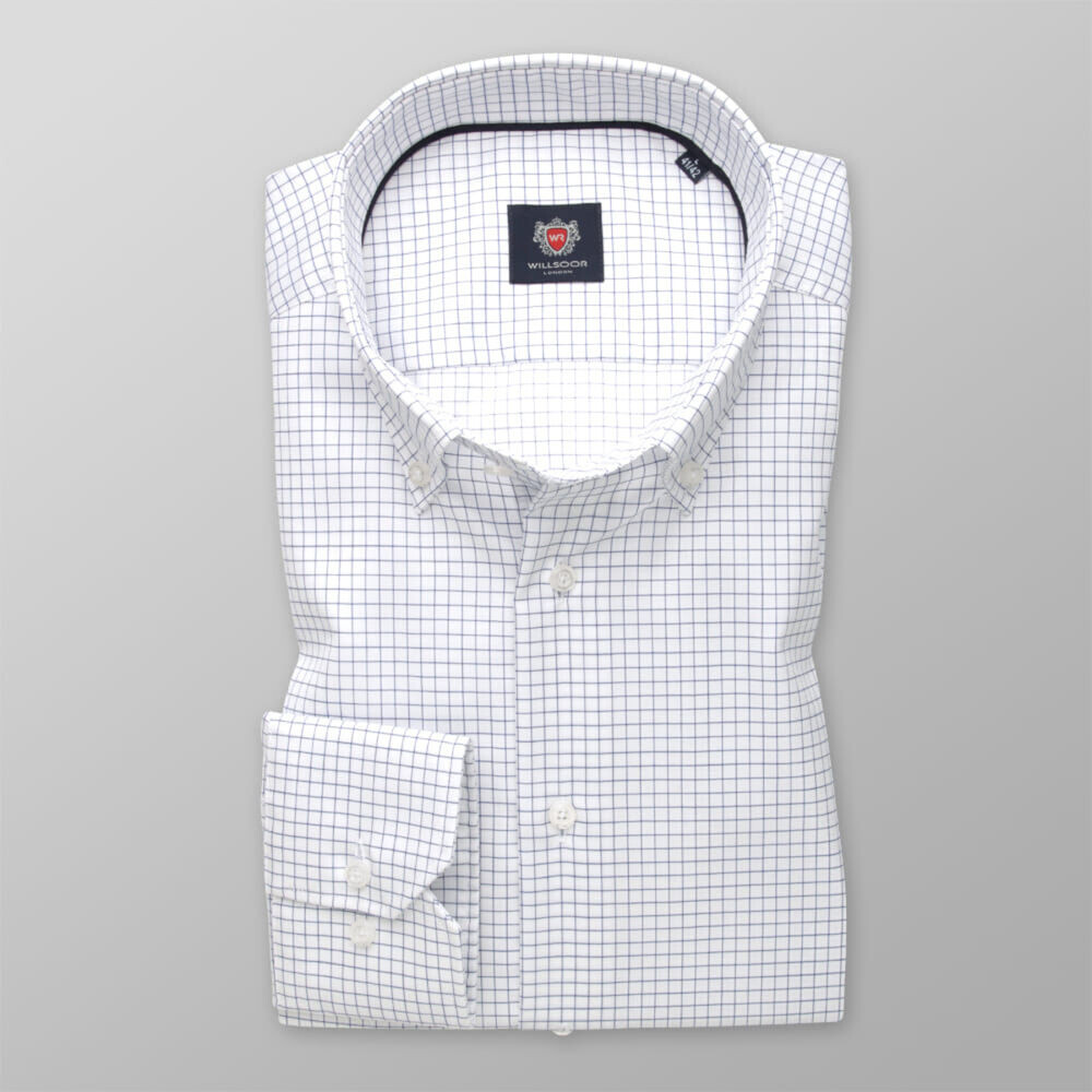 Pánska slim fit košeľa biela s tmavomodrým károvaným vzorom 14483