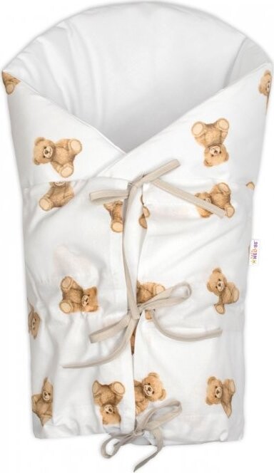 Baby Nellys Klasická retro zavinovačka šněrovací s výplní - Míša, bílá s potiskem