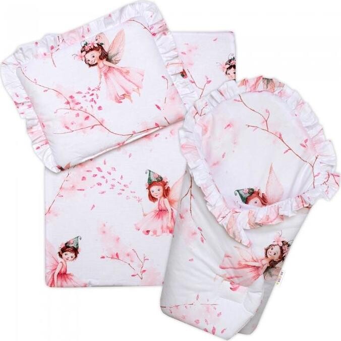 Baby Nellys Sada pro panenku 3D - zavinovačka, peřinka a polštářek, Elfí Víla, růžová
