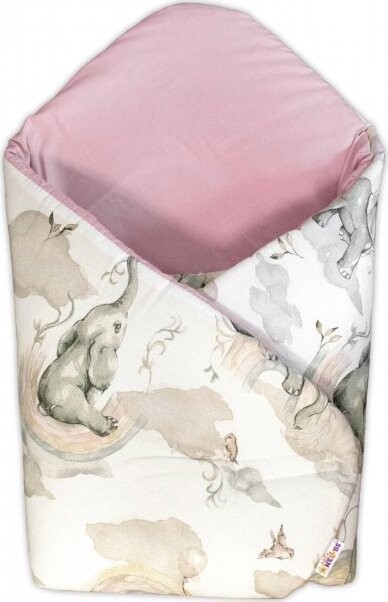 Baby Nellys Zavinovačka s kokosovou výztuží, bavlna, Slon a Duha, bílá/ růžová