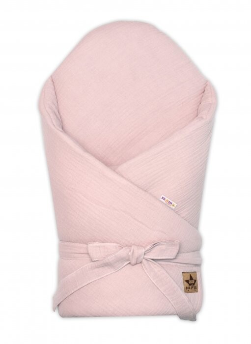Baby Nellys Mušelínová zavinovačka s výztuží na zavazování 75 × 75 cm, pudrově růžová
