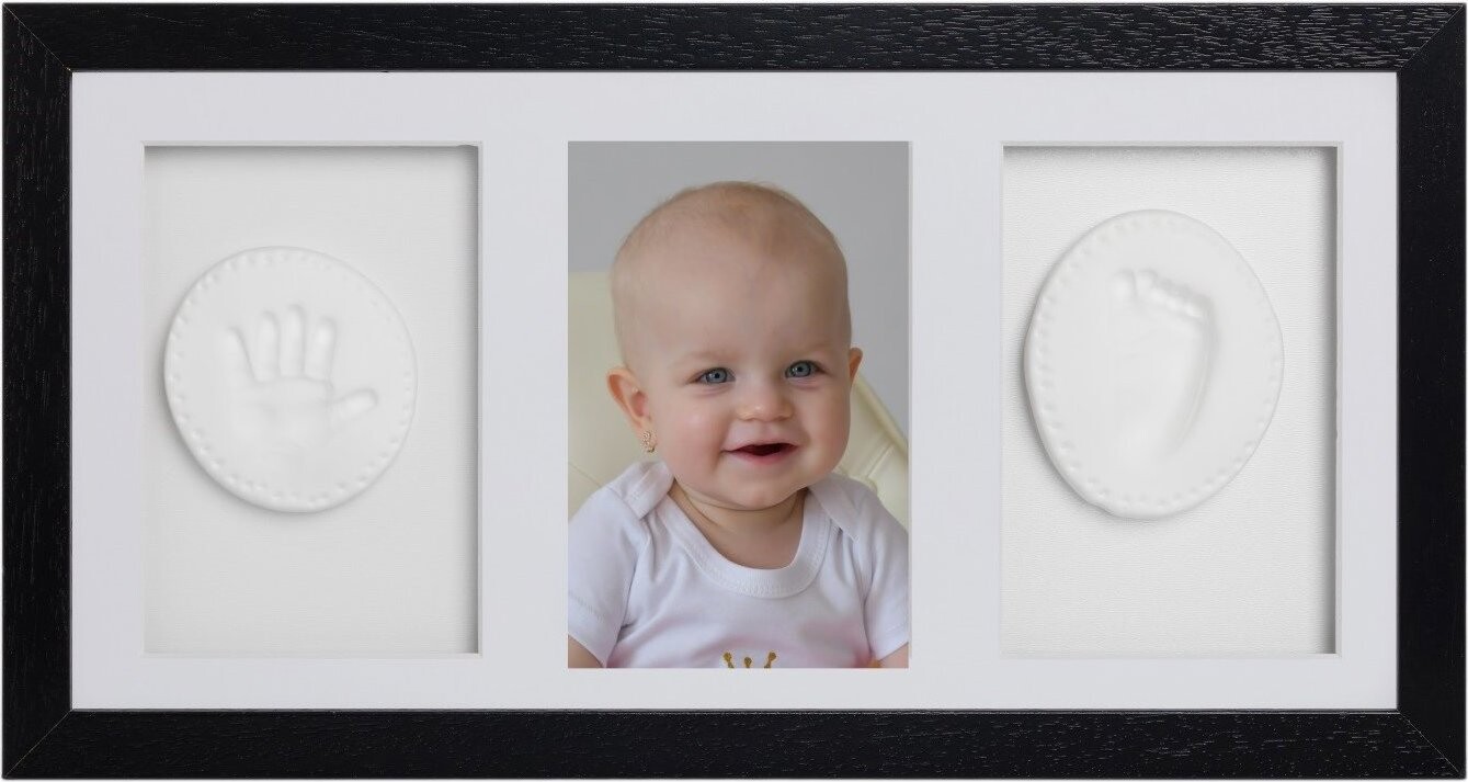 Tiny Memories Sada na otisky nožiček či ručiček, trojrámek, dárková sada pro miminko, černá