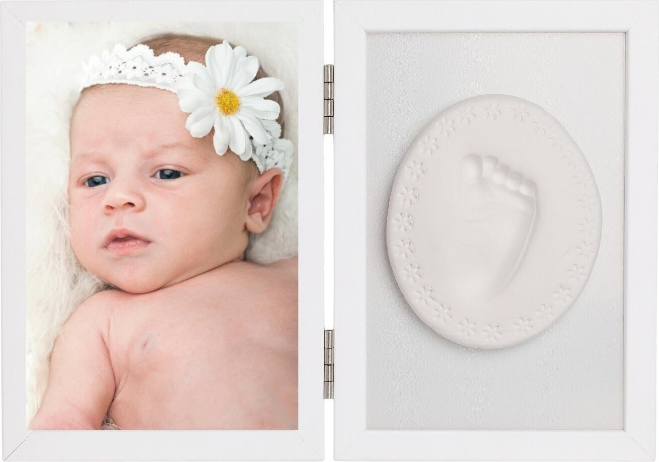 Tiny Memories Sada na otisk miminka - dvojitý rámeček s modelínou pro otisk ručičky nebo nožičky, bí