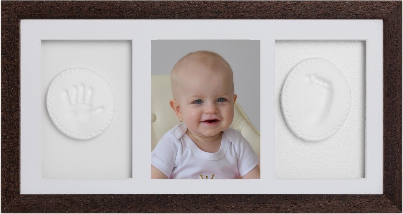 Tiny Memories Sada na otisky nožiček či ručiček, trojrámek, dárková sada pro miminko, tm. hnědá