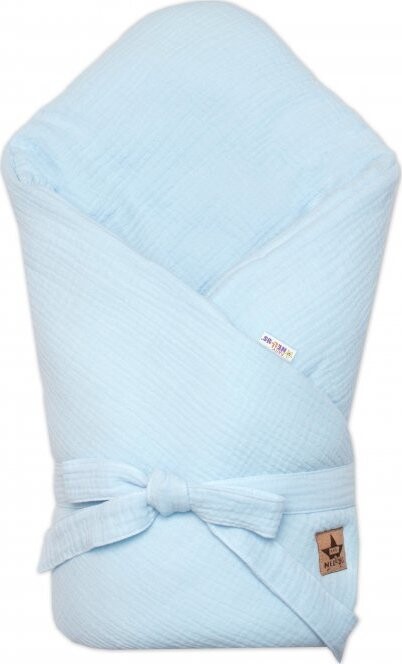 Baby Nellys Mušelínová zavinovačka na zavazování 75 × 75 cm sv. modrá