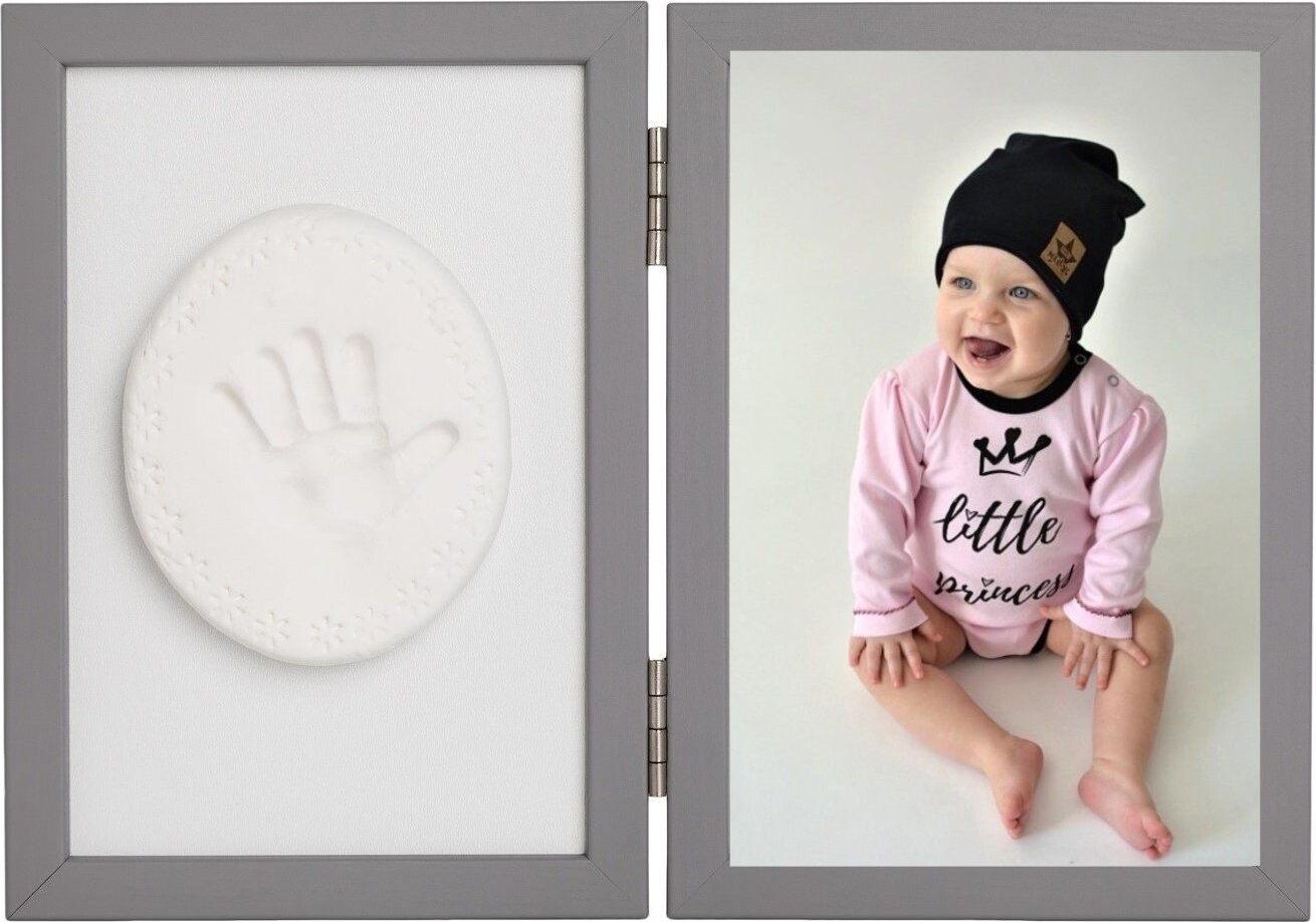 Tiny Memories Sada na otisk miminka - dvojitý rámeček s modelínou pro otisk ručičky nebo nožičky, še