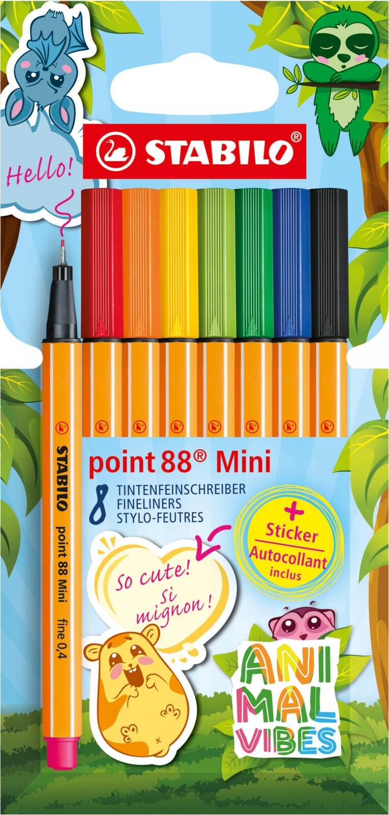 STABILO point 88 Mini Animal Vibes se samolepkami - sada 8 ks