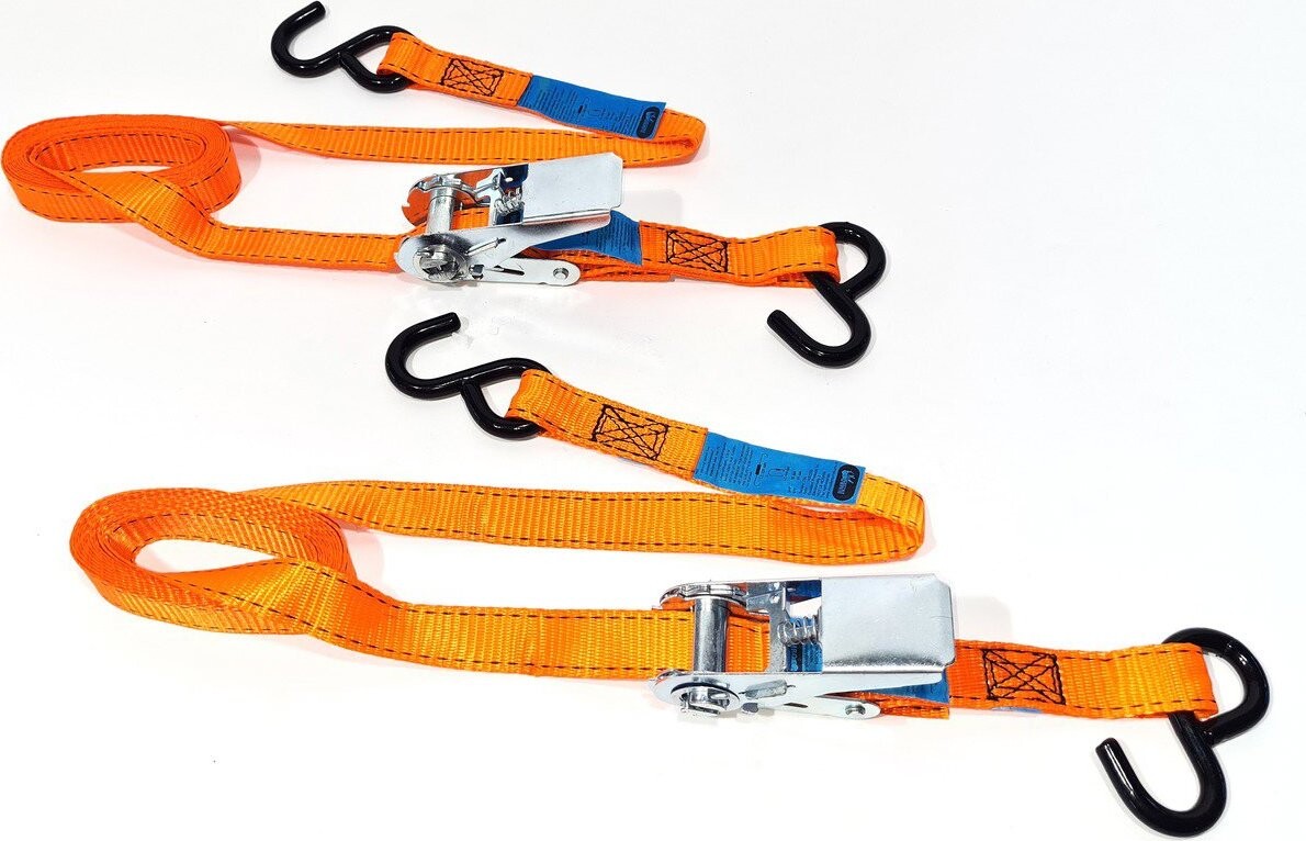 ACI upínací popruh s račňou 25 mm, 3,5 m, 440 kg S-háky, súprava 2 ks