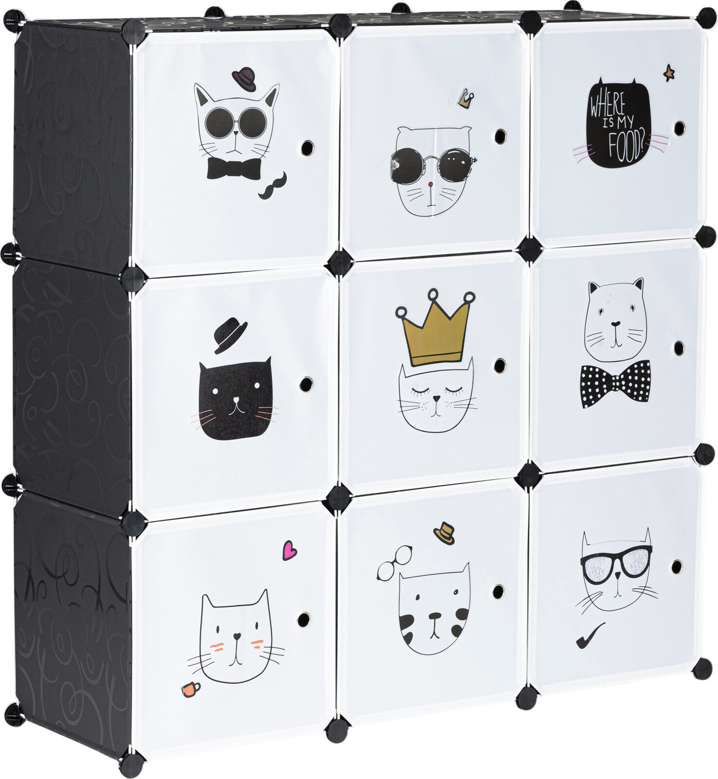 ModernHome PJJCBS0009-09D Dětská úložná skříň s policemi 110 × 110 × 37 cm, černo-bílá